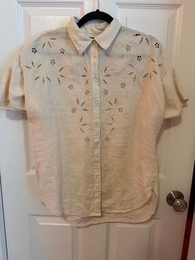 Ralph Lauren Cream Eyelet Button-Down Blouse Small